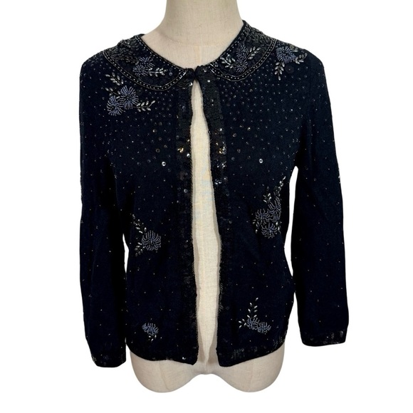 White + Warren 100% Cashmere Beaded Sequins Vintage-Inspired Cardigan Sweater - Picture 1 of 7